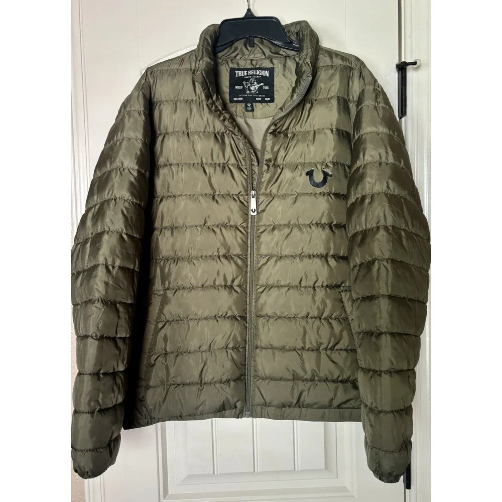 True Religion  Olive Green Puffer Lightweight Puffer Jacket Size XL